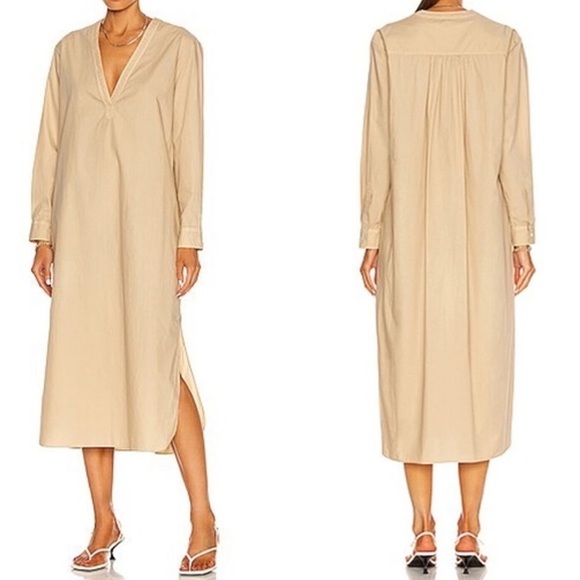 NILI LOTAN RAVEN Dress Size Small Cotton Poplin Midi Sand Beige LAGENLOOK - Picture 1 of 13
